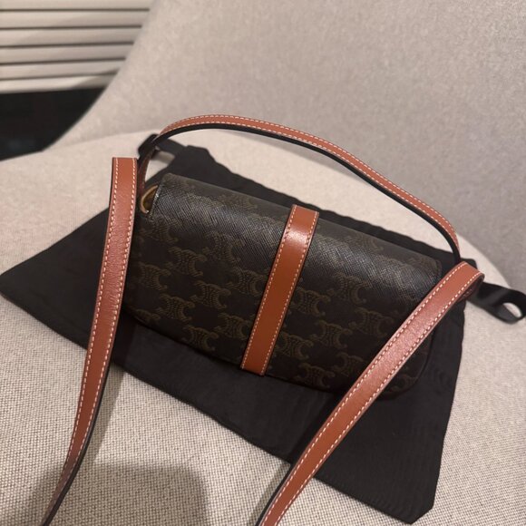Celine Triomphe Canvas and Calfskin Clutch On Strap - Picture 4 of 4